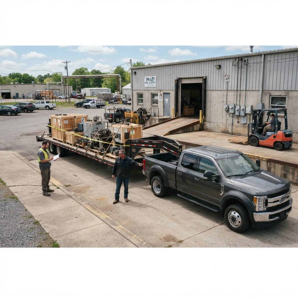 32-foot trailer arriving at a manufacturing facility for an industrial freight pickup